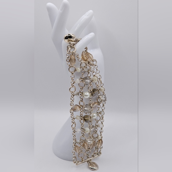 CHICO'S Silver-toned Glass And Faux Pearl Beaded‎ Bracelet - Picture 7 of 9